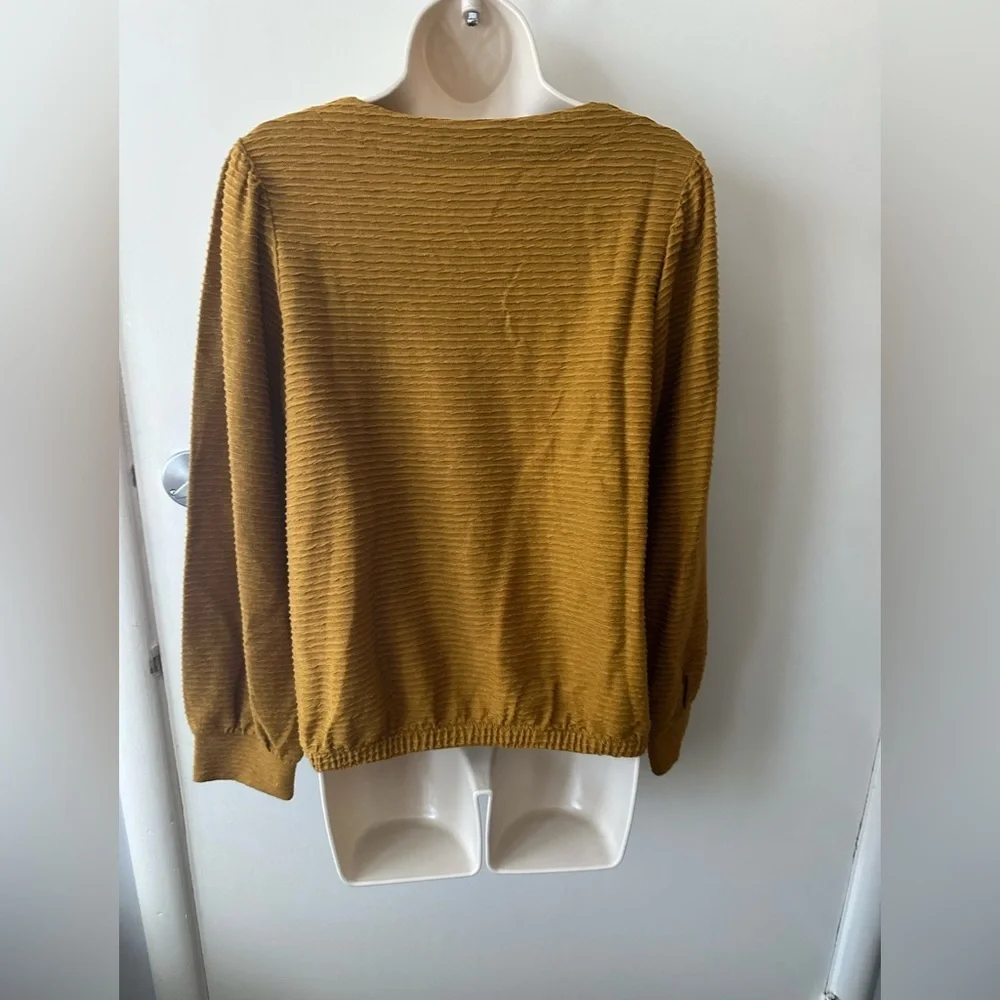 Madewell Womens Mustard Puff Sleeves Sweater Size M Elastic Waist Linen Cotton
